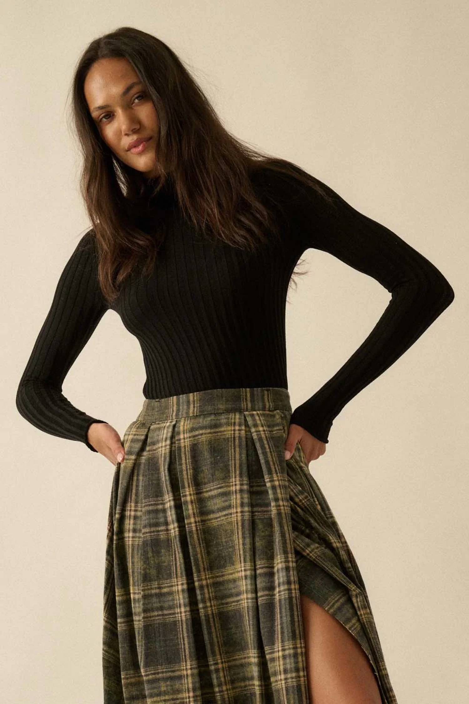 Promesa - Sheer Ribbed Knit Mock Neck Top