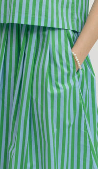 entro Preppy Stripe Top And Midi Skirt Set in green - women's blouse - detail view