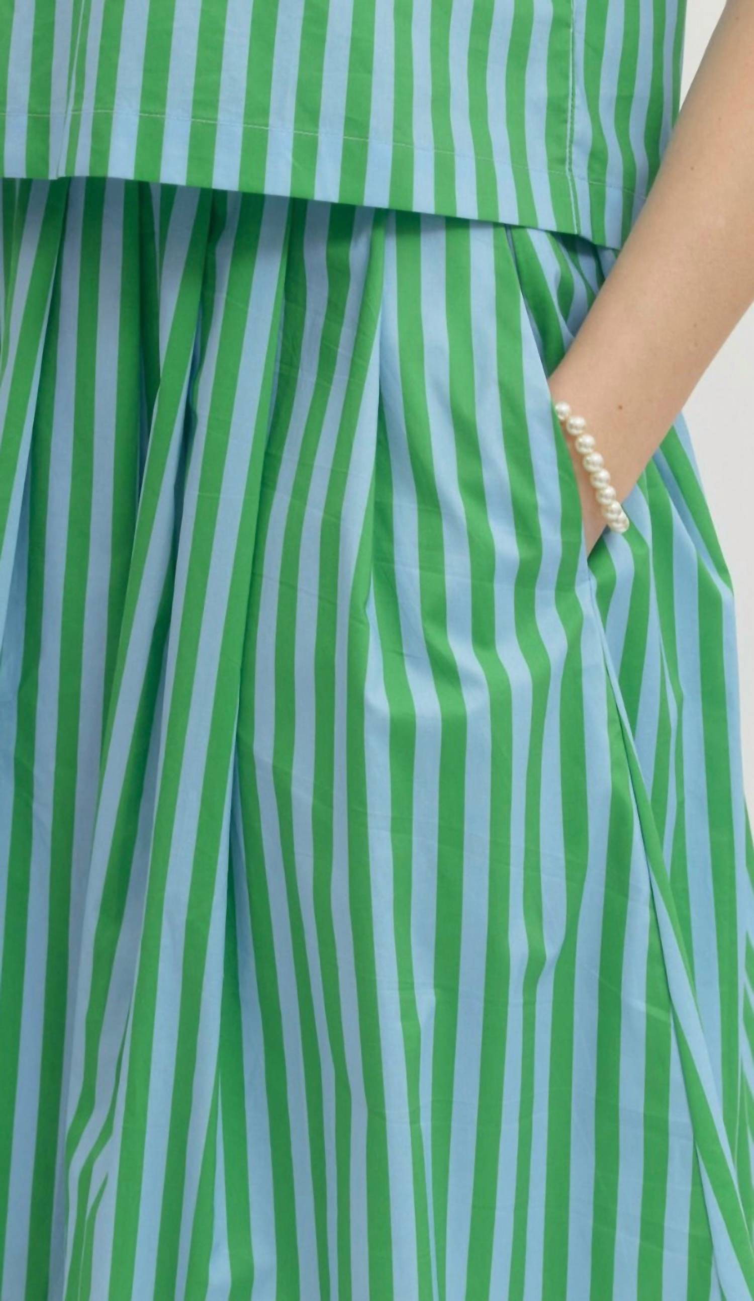 entro Preppy Stripe Top And Midi Skirt Set in green - women's blouse - detail view
