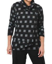 Tulip Clothing Bristol Cowl Neck Pullover Sweatshirt in black - women's top - detail view