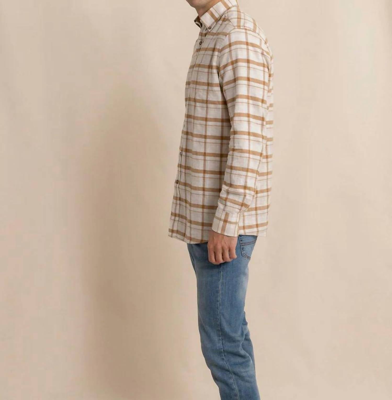 SOUTHERN TIDE Botnay Bay Plaid Sportshirt in sand white - men's shirt - alternate view