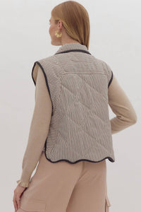 Entro - Women's Stripe Oversized Quilted Gilet Top