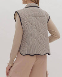 Entro - Women's Stripe Oversized Quilted Gilet Top