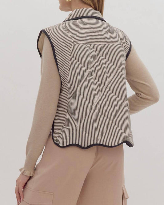 Entro - Women's Stripe Oversized Quilted Gilet Top