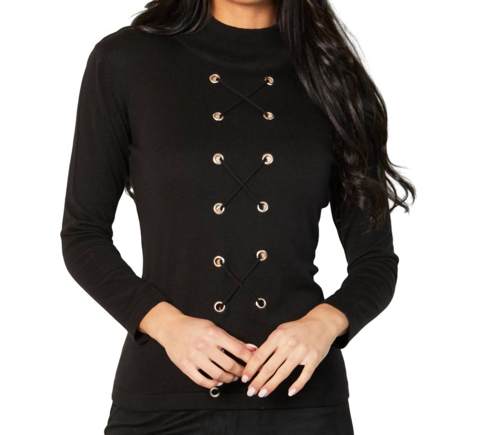 Lace Up Mock Neck Top