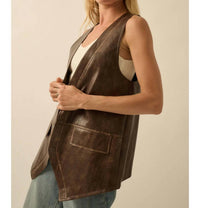 Promesa - Faux Leather Snap-Front Vest