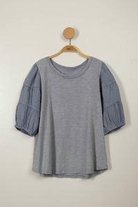 Very J - Women's Mineral Washed Puff Sleeve Top