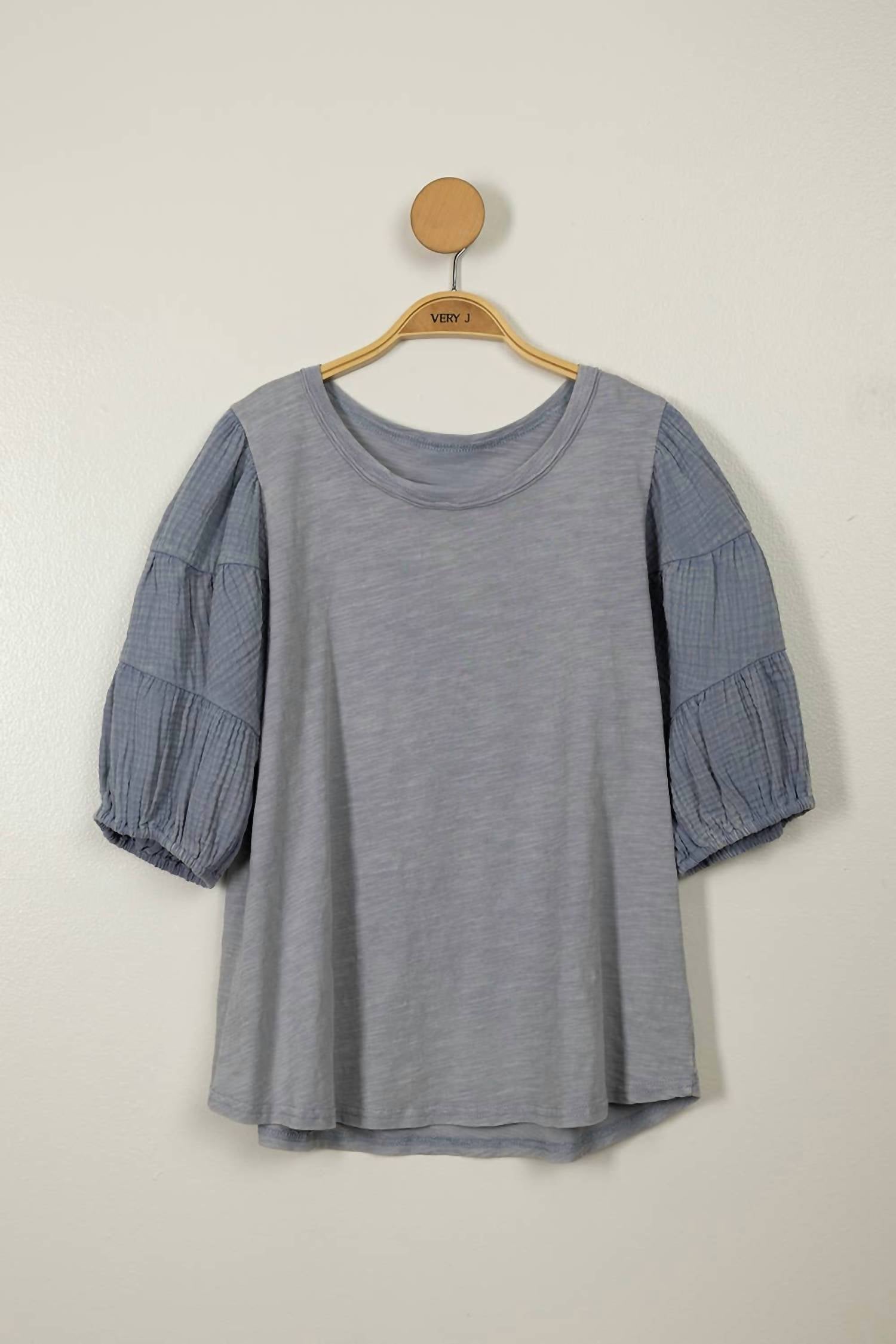 Very J - Women's Mineral Washed Puff Sleeve Top
