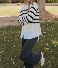 La Miel - Super Soft Striped Mock Neck Loose Fit Sweater