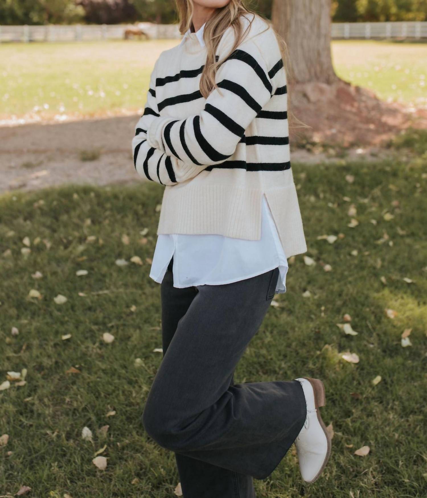 La Miel - Super Soft Striped Mock Neck Loose Fit Sweater