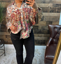 Young Threads Bishop Sleeves Loose Western Shirt in gravel - women's blouse - view 5