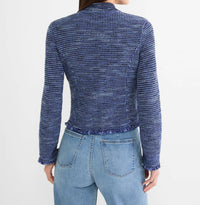 Nic + Zoe Fringe Knit Bomber Jacket in blue mix - women's jacket - alternate view