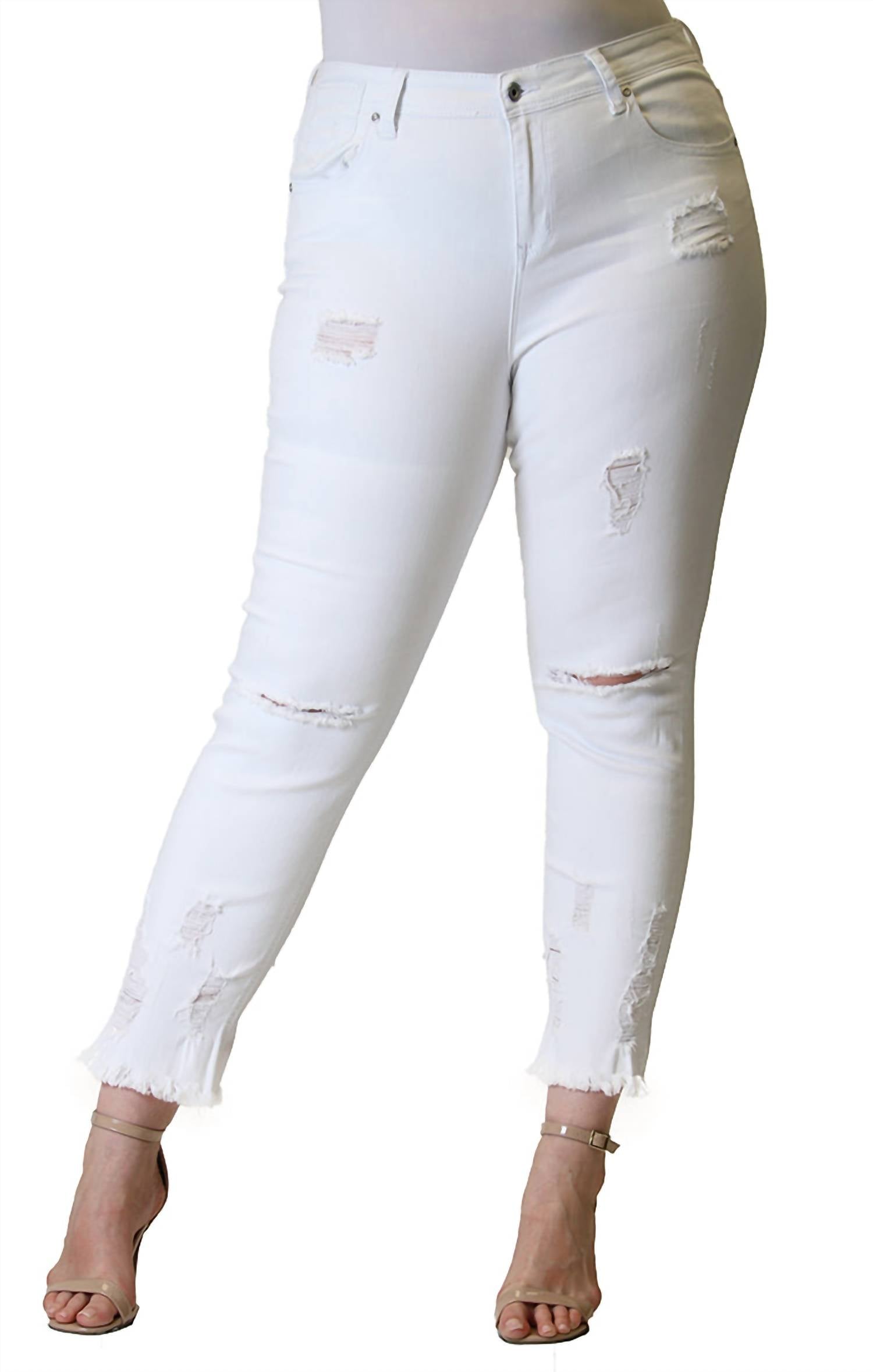 Grace In La - Frayed Distressed Crop Jean