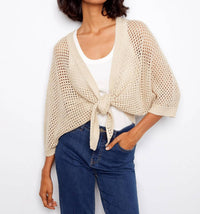 Charlie B - Crochet Lurex Tie-front Bolero