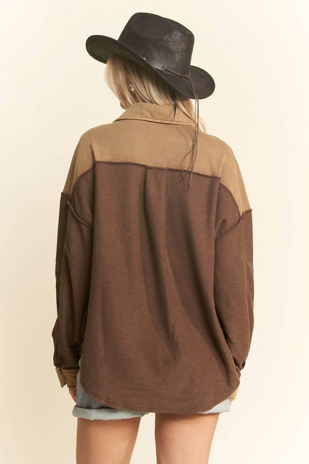 Jade By Jane - Mineral Wash Collared Button Down Oversized Jacket