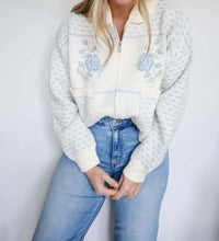 Mable - Audrey Rose Print Jacquard Knit Zip Up Cardigan Jacket