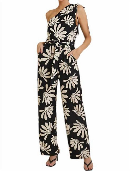 Gilli - Floral One Shoulder Tie Strap Wide Leg Jumpsuit