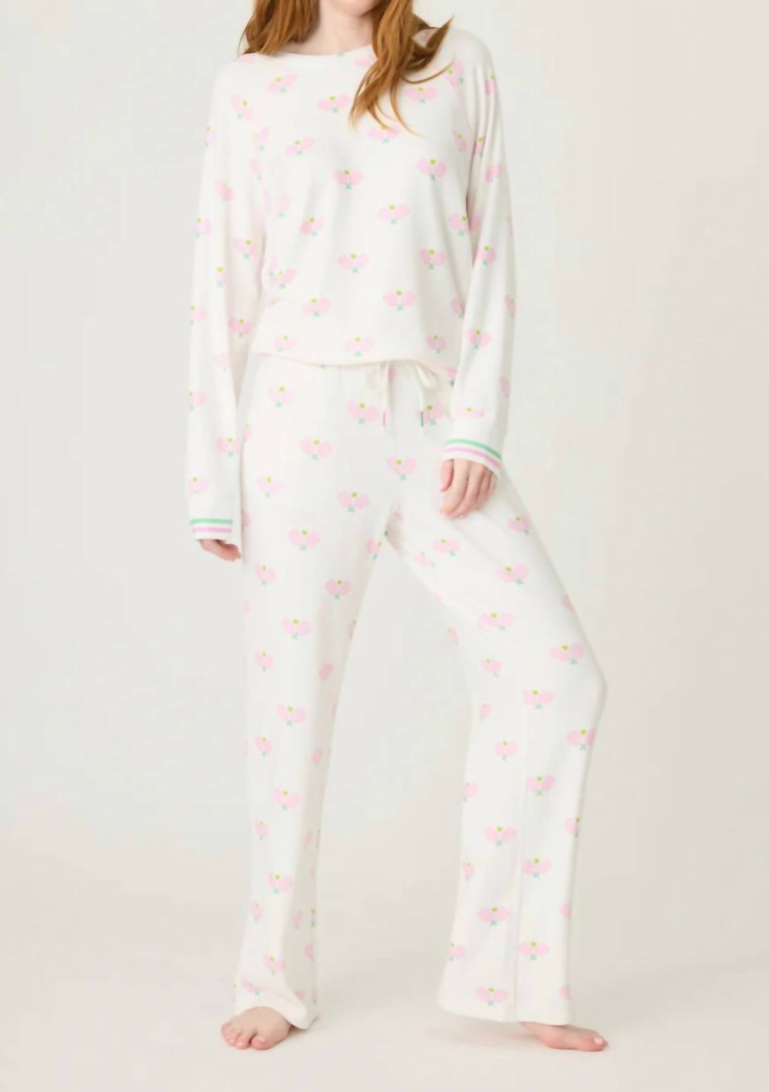 PJ Salvage Peachy Party Pickleball Pant in ivory pink - women's pants