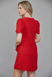 Fate - Scallop Edge Puff Sleeve Tweed Mini Dress