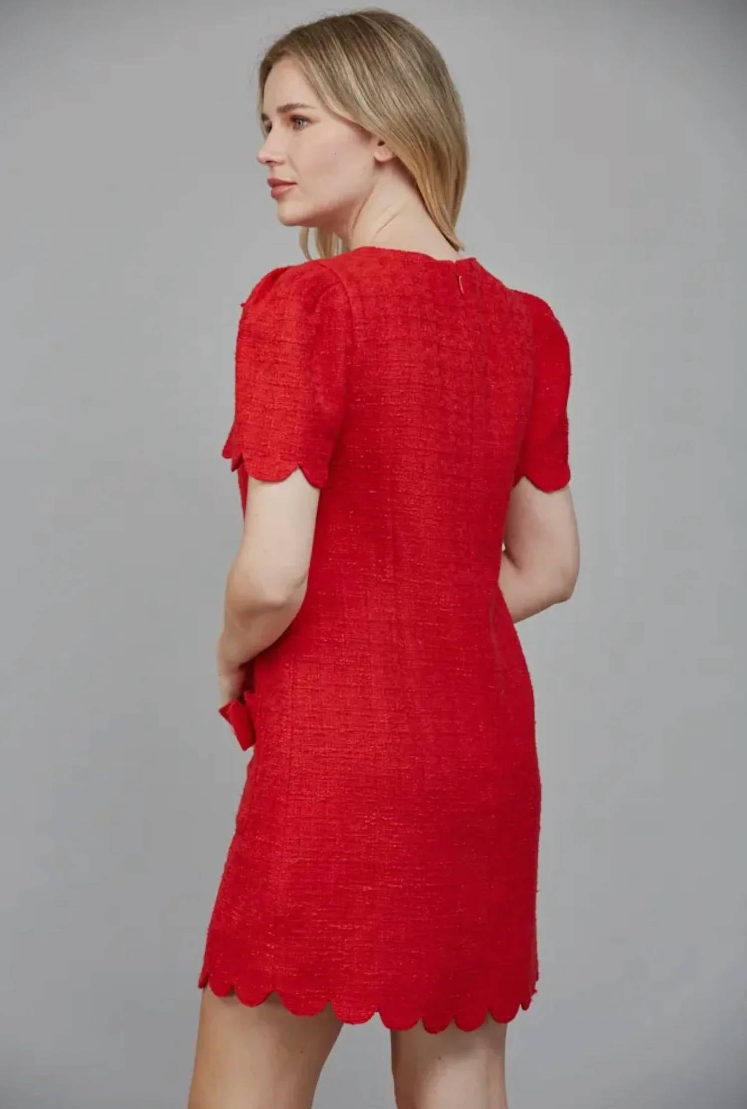 Fate - Scallop Edge Puff Sleeve Tweed Mini Dress