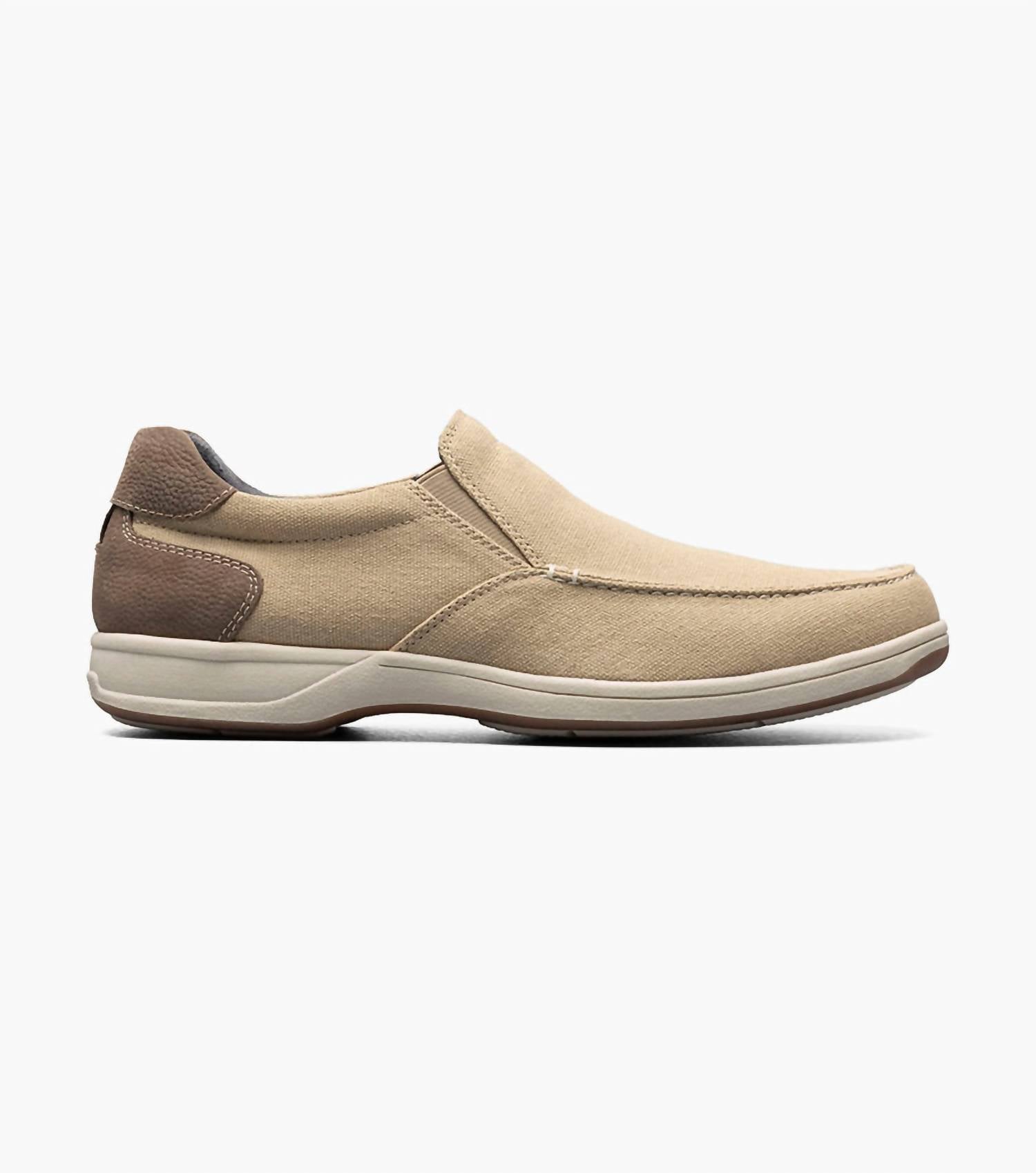 Florsheim Men's Lakeside Canvas Moc Toe Slip On in sand - men's loafer - detail view