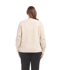 Karen Kane Embroidered Stars Sweater - Plus in oatmeal - women's sweater - alternate view