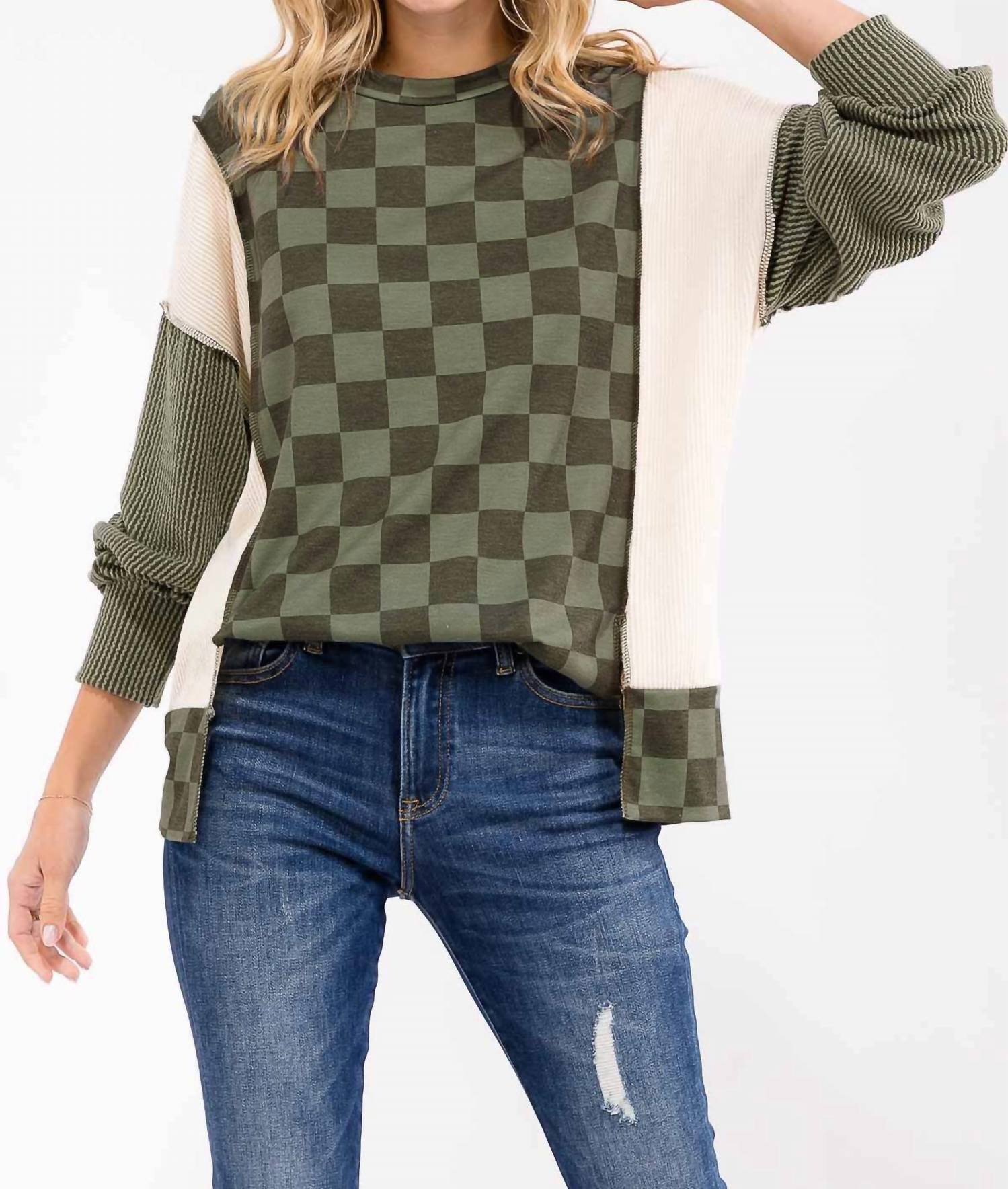 7Th Ray - Checkered Color Block Pullover Sweater