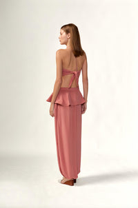 ADRIANA DEGREAS Solid Peplum Maxi Pants in vintage rose - women's pants - alternate view