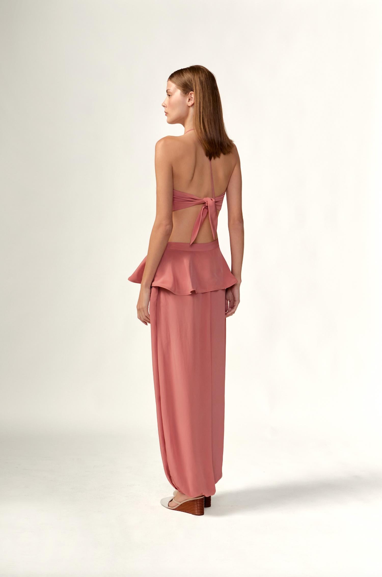 ADRIANA DEGREAS Solid Peplum Maxi Pants in vintage rose - women's pants - alternate view