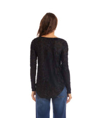 Karen Kane Long Sleeve Velvet Jacquard Shirttail Top in black - women's long sleeve top - alternate view