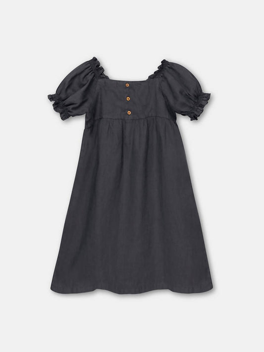 Girls Puff Sleeve Linen Dress