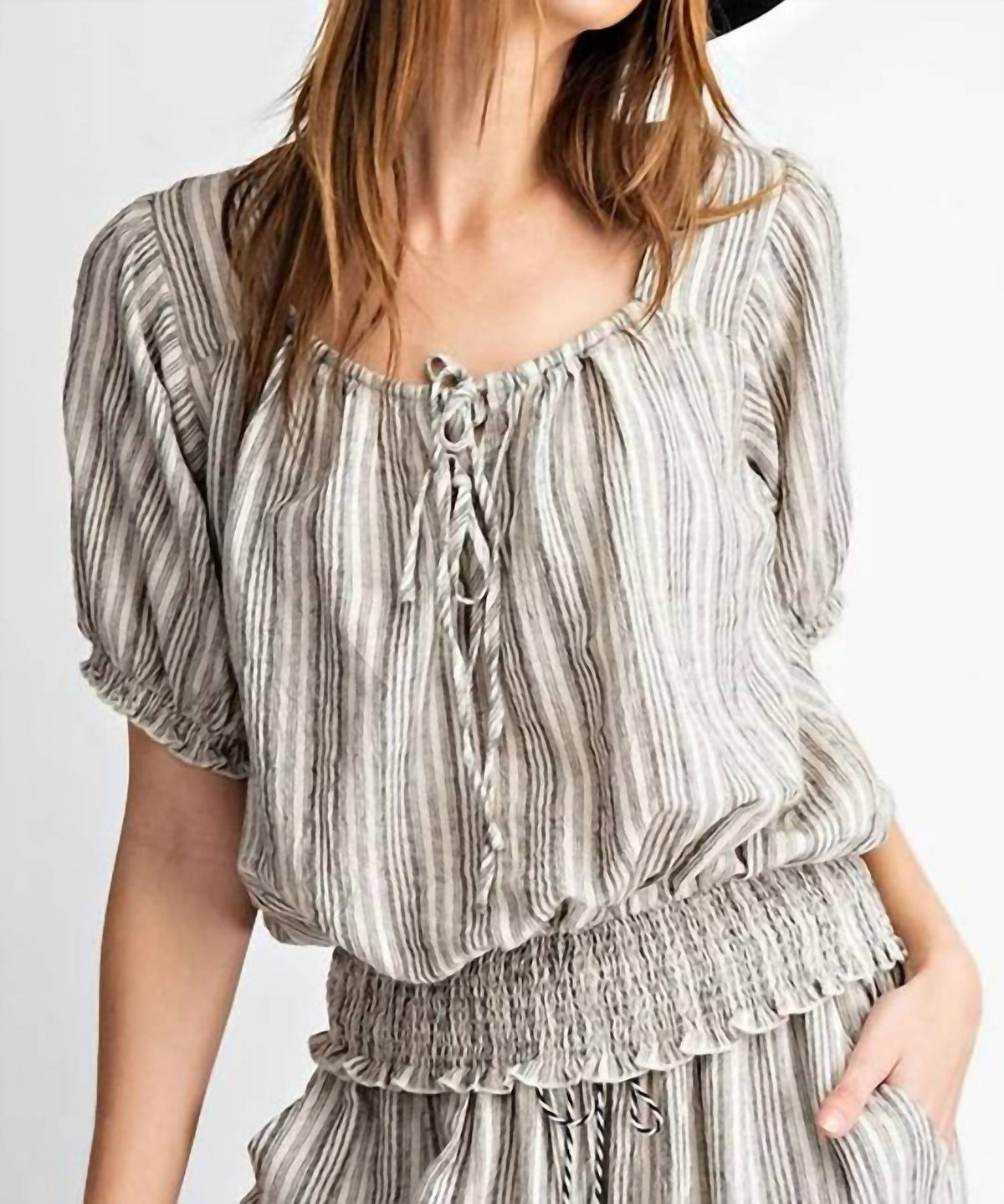 Easel - Kenzie Stripe Cropped Blouse