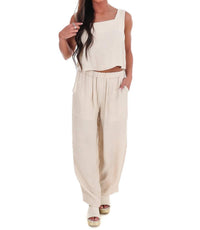 Blu Pepper - Breezy Escape Square Neck Top And Wide Leg Pants Two Piece Set