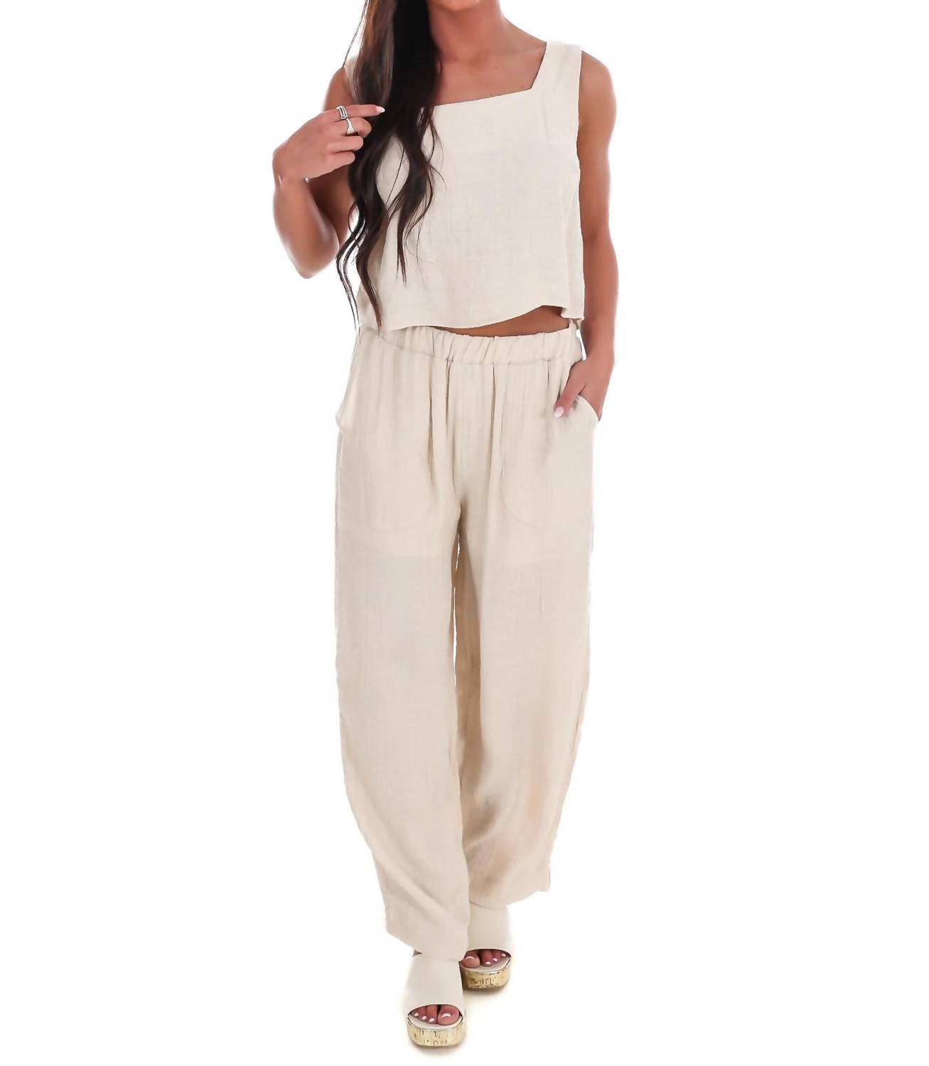 Blu Pepper - Breezy Escape Square Neck Top And Wide Leg Pants Two Piece Set
