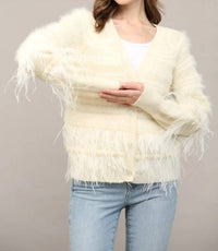 Fate - Feather Trim Wool Blend Cardigan