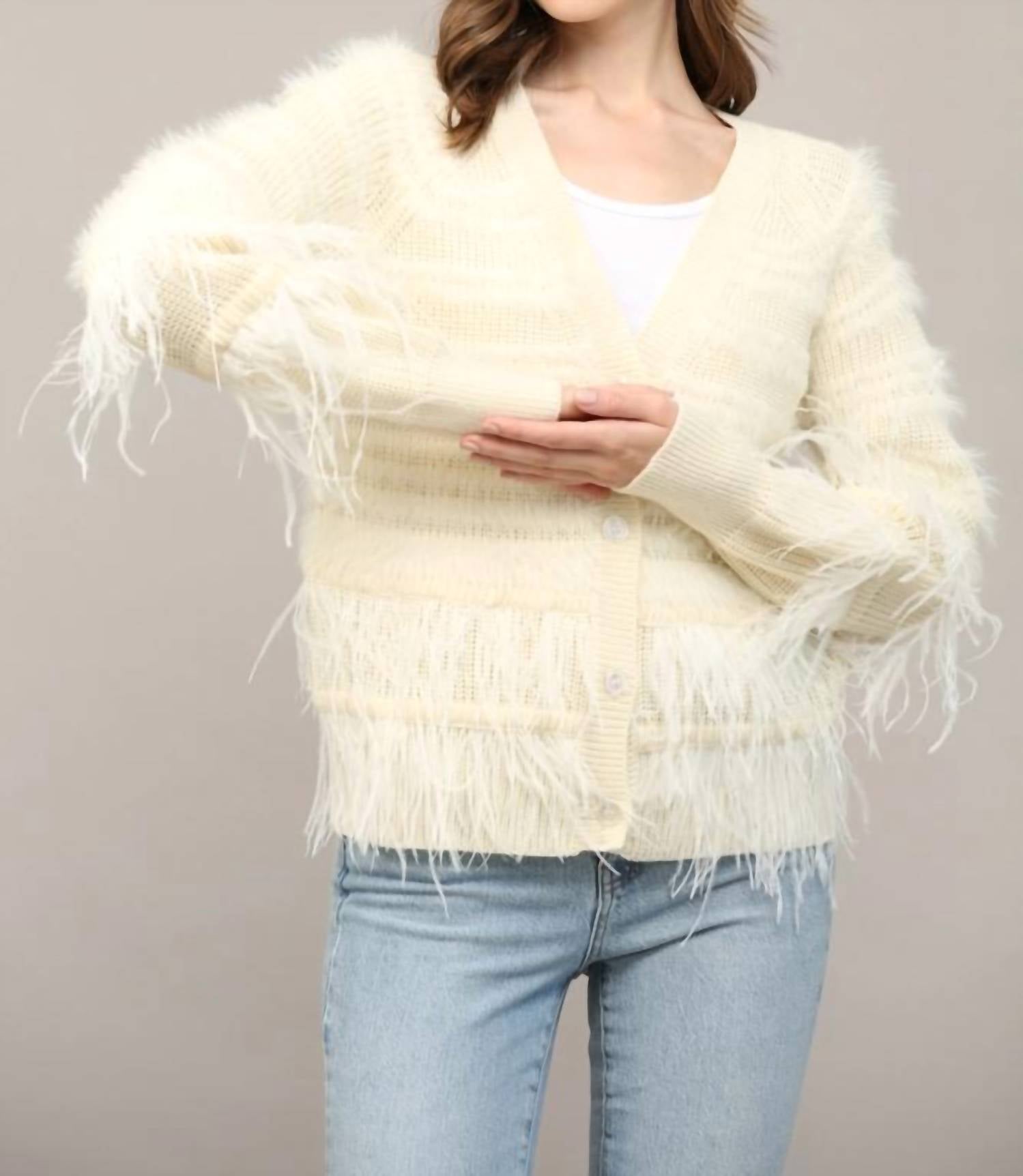 Fate - Feather Trim Wool Blend Cardigan