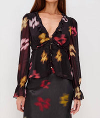 Rails Alixa V-neck Top in onyx blurred floral - women's blouse