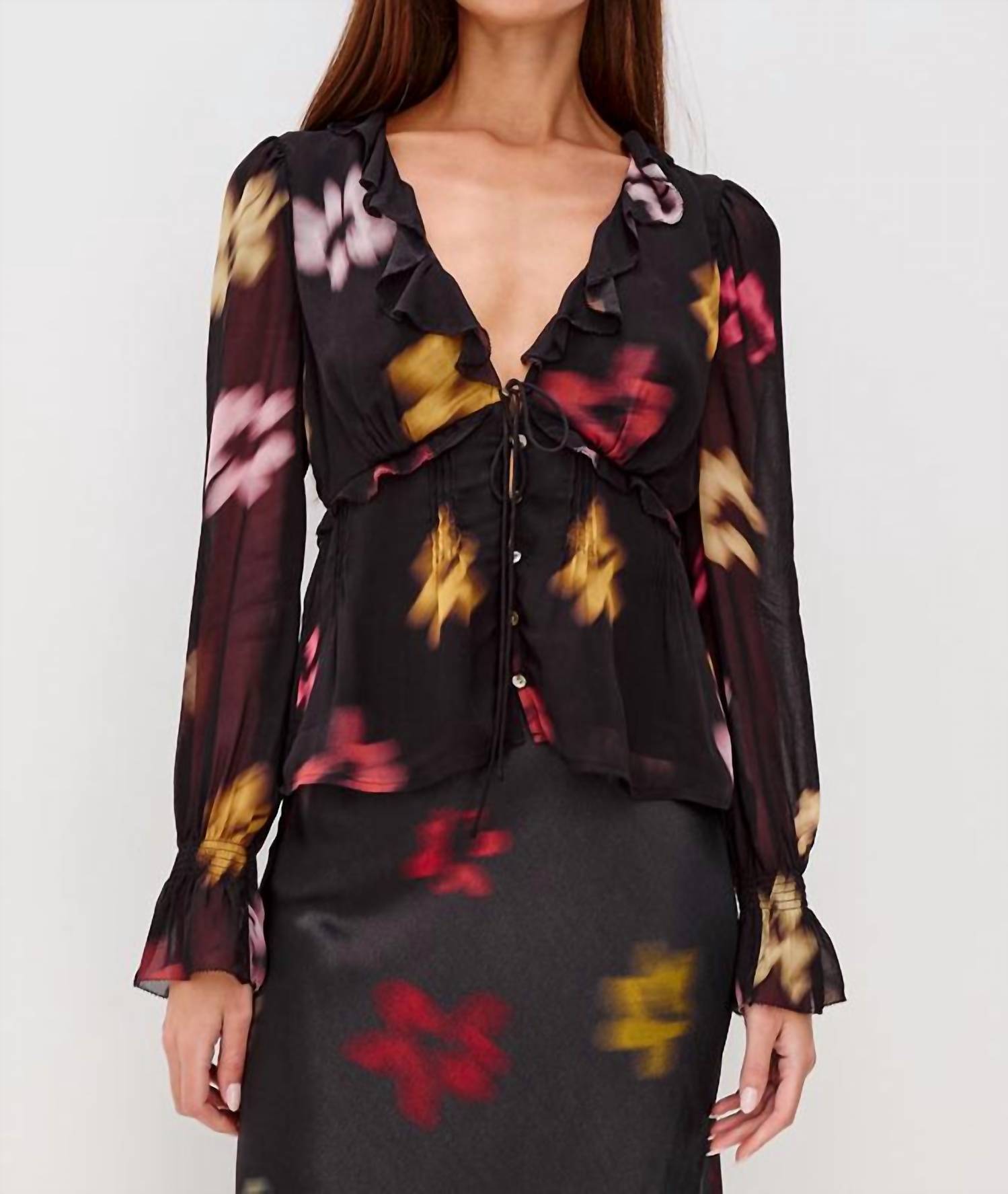Rails Alixa V-neck Top in onyx blurred floral - women's blouse