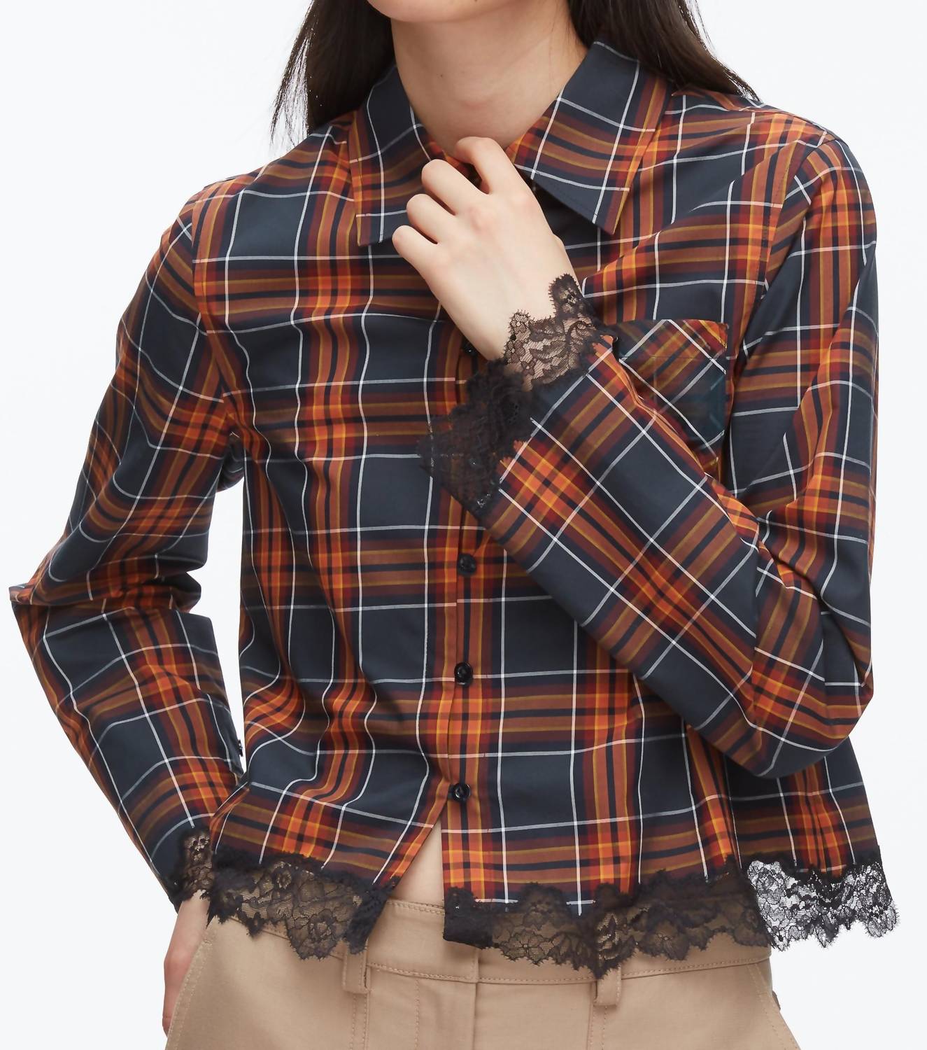 3.1 Phillip Lim - Long Sleeve Cropped Shirt With Lace Hem