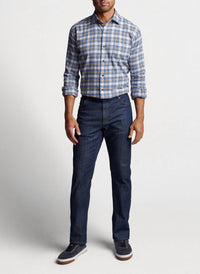 PETER MILLAR Arcadia Falls Cotton Sport Shirt in blue - men's long sleeve top - detail view