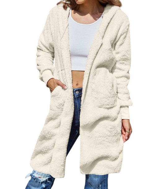 Double Take - Full Size Hooded Teddy Bear Jacket with Thumbholes