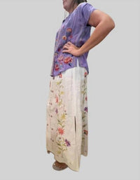 Johnny Was CALISTA HIGH SLIT LINEN SKIRT in elordi stripe - women's skirt - detail view