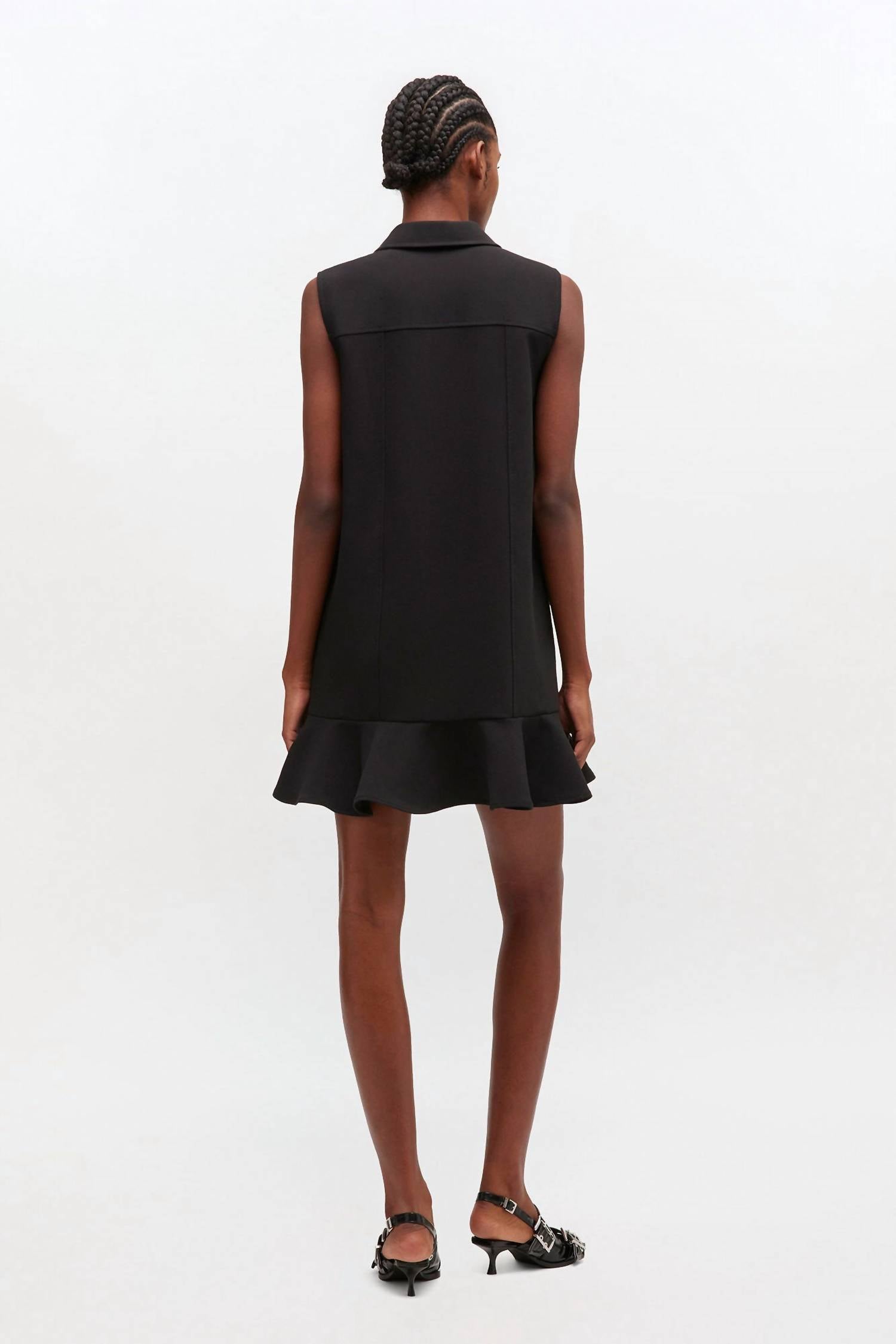 GANNI Twill Suiting Mini Dress in black - women's dress - alternate view
