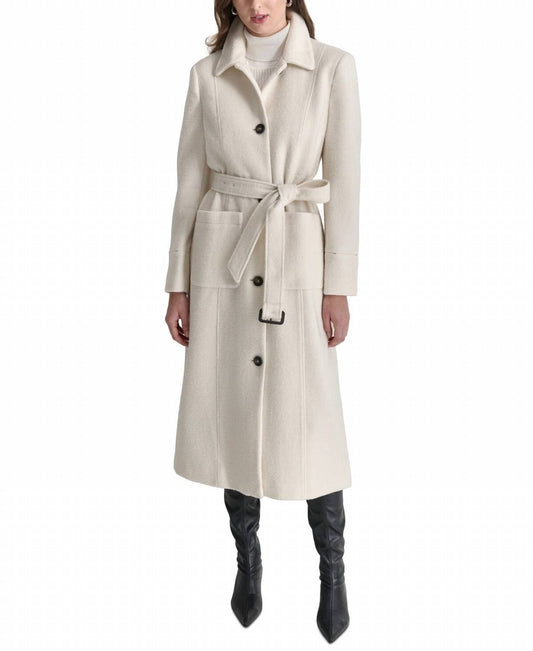 Dkny - Faux Fur Trim Single Breasted Belted Coat
