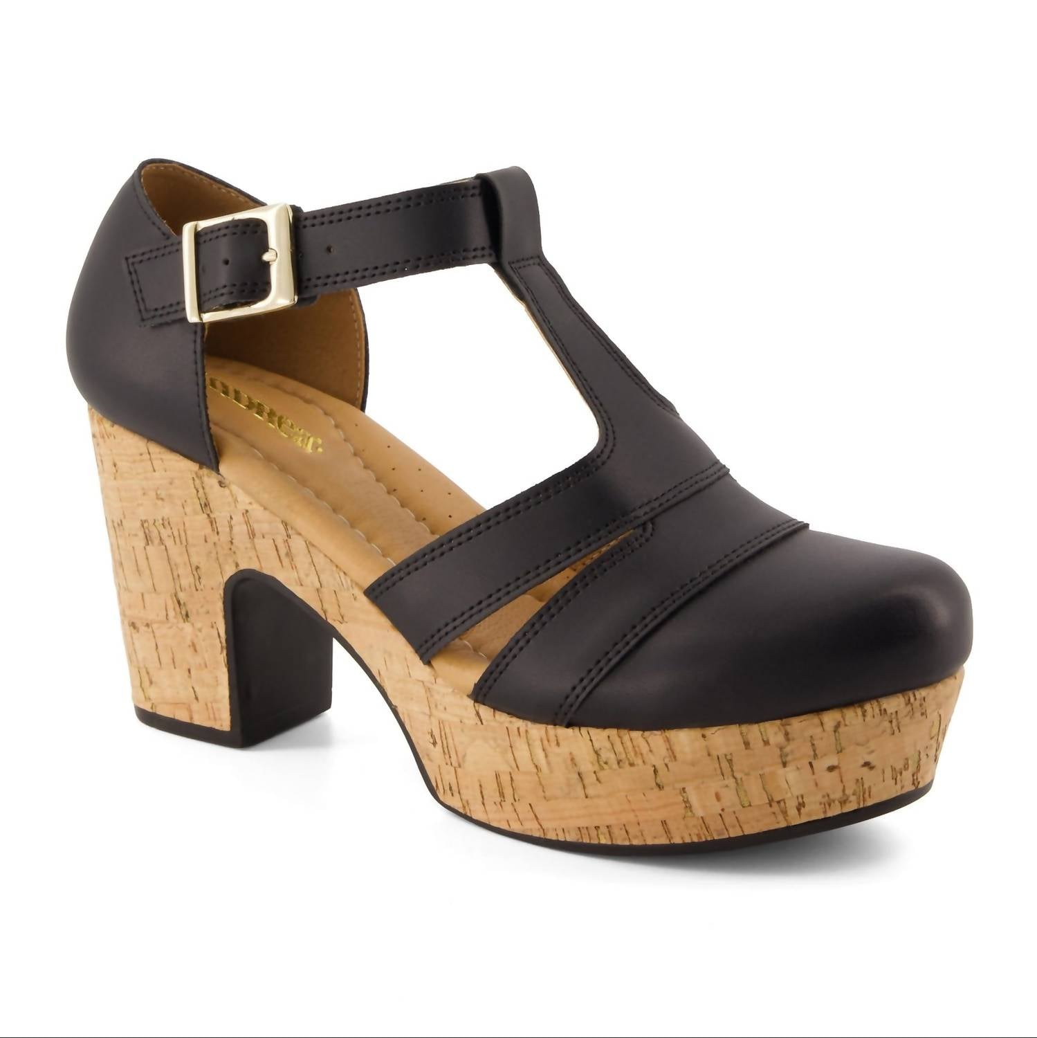 Andrea Women's T-strap Block Heel Sandal in black - women's sandal