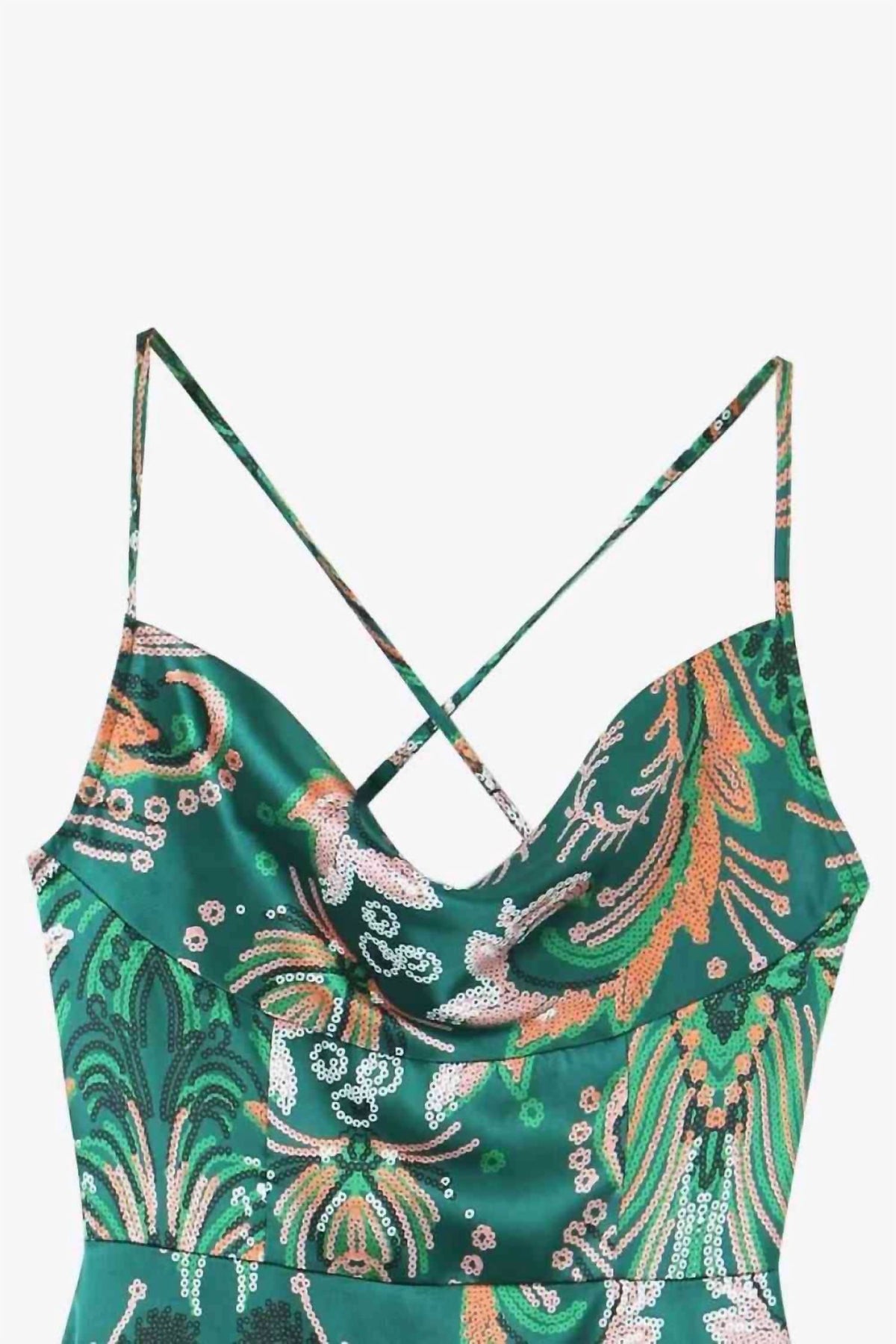 Trendsi - Women's Printed Cowl Neck Ruffle Hem Mini Dress