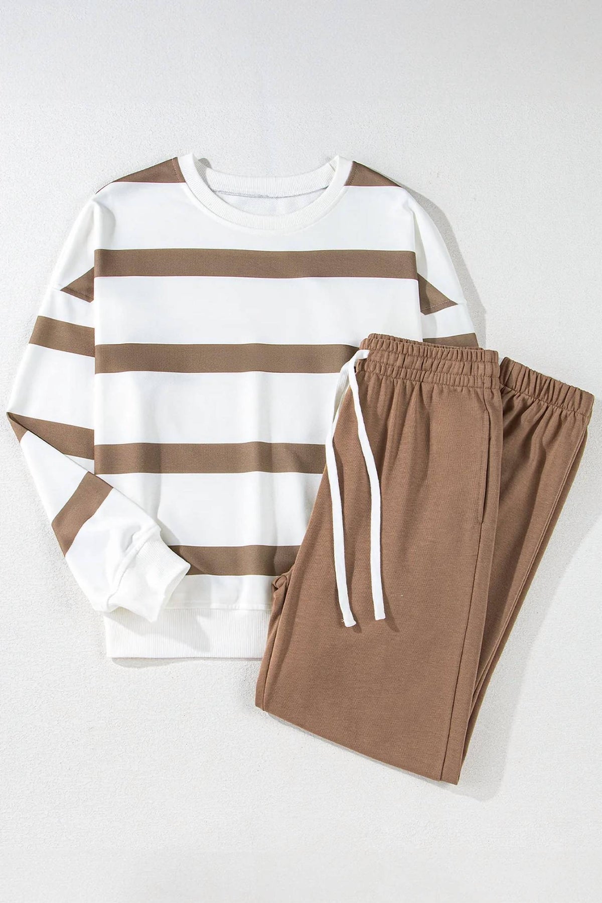Dear Lover - Women's Striped Drop Shoulder Pullover and Jogger Pants Set