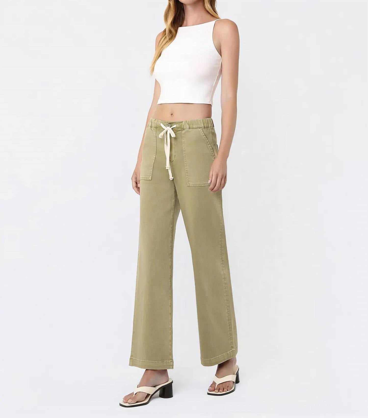 Vervet By Flying Monkey - High Rise Elastic Drawstring Baggy Wide Jeans