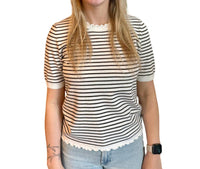 Oui - Short Sleeve Striped Sweater