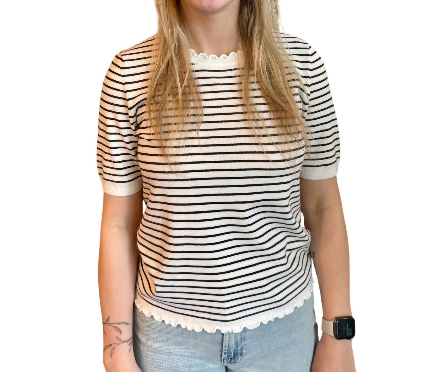 Oui - Short Sleeve Striped Sweater
